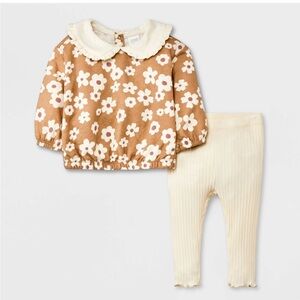 Grayson Collective Baby Girls' 2pc Pullover & Leggings Set - Brown/Cream|NB